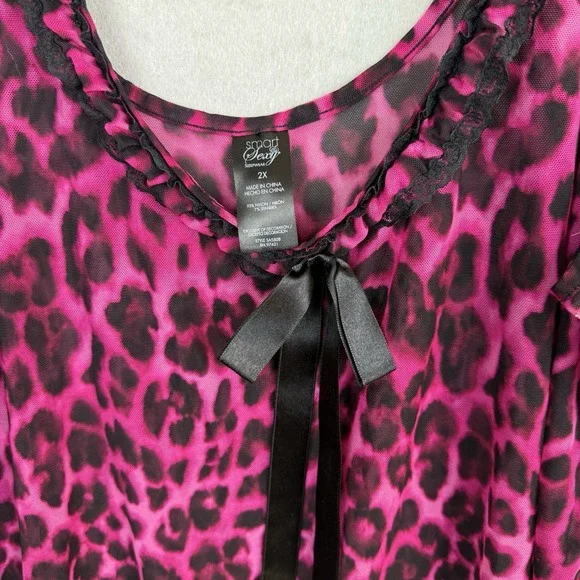 Y2K Pink and Black Leopard Cheetah Print Sheer V-Neck Tank Top GNO Grunge Sz 2X - Picture 4 of 5